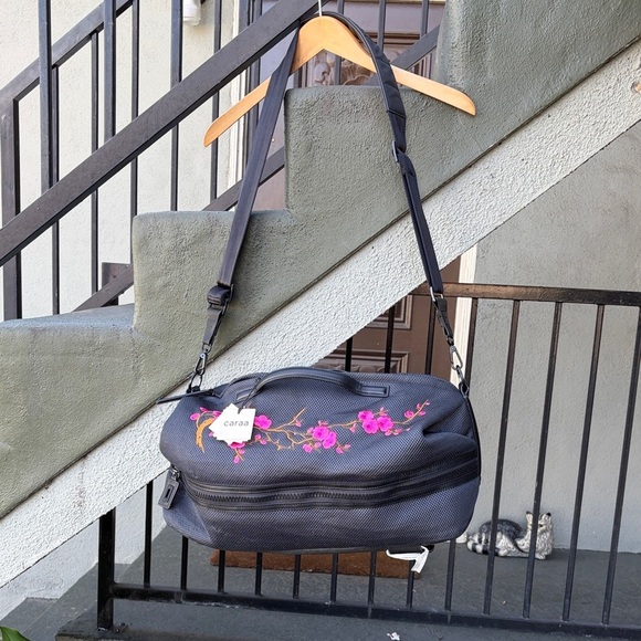 caraa Handbags - NWT Caraa Black Travel Bag with Japanese Cherry Blossoms Duffle Yoga Bag